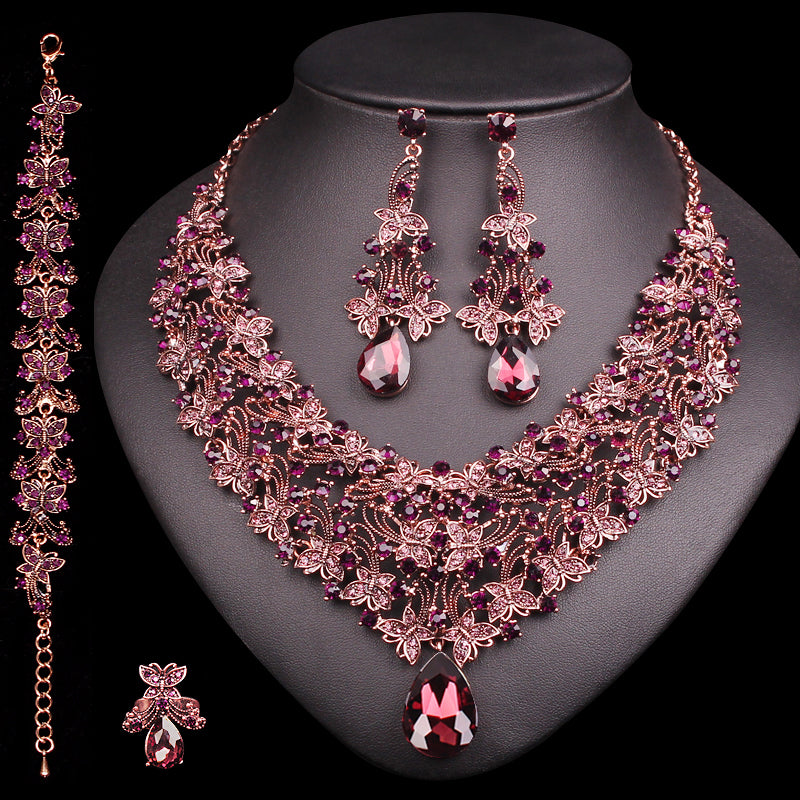Women's Vintage Rhinestones Statement Necklace with Earrings Set