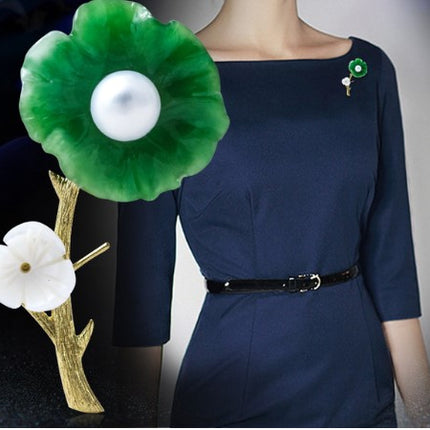 Luxury Tender Flower Green Jade Brooch - Wnkrs