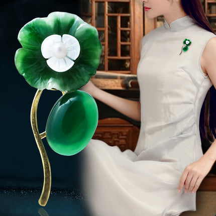 Luxury Tender Flower Green Jade Brooch - Wnkrs