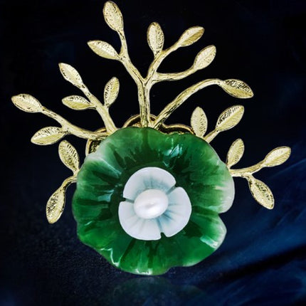 Luxury Tender Flower Green Jade Brooch - Wnkrs