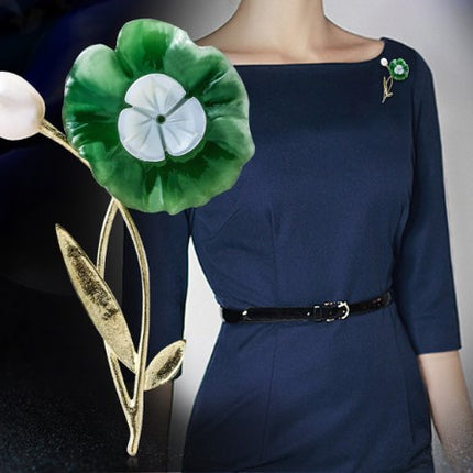 Luxury Tender Flower Green Jade Brooch - Wnkrs