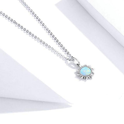 Authentic Silver White Opal Sun Pendant Necklace - Wnkrs
