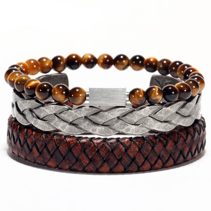 Men's Vintage Leather / Steel Bangles - Wnkrs