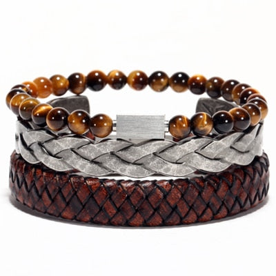 Men's Vintage Leather / Steel Bangles - Wnkrs