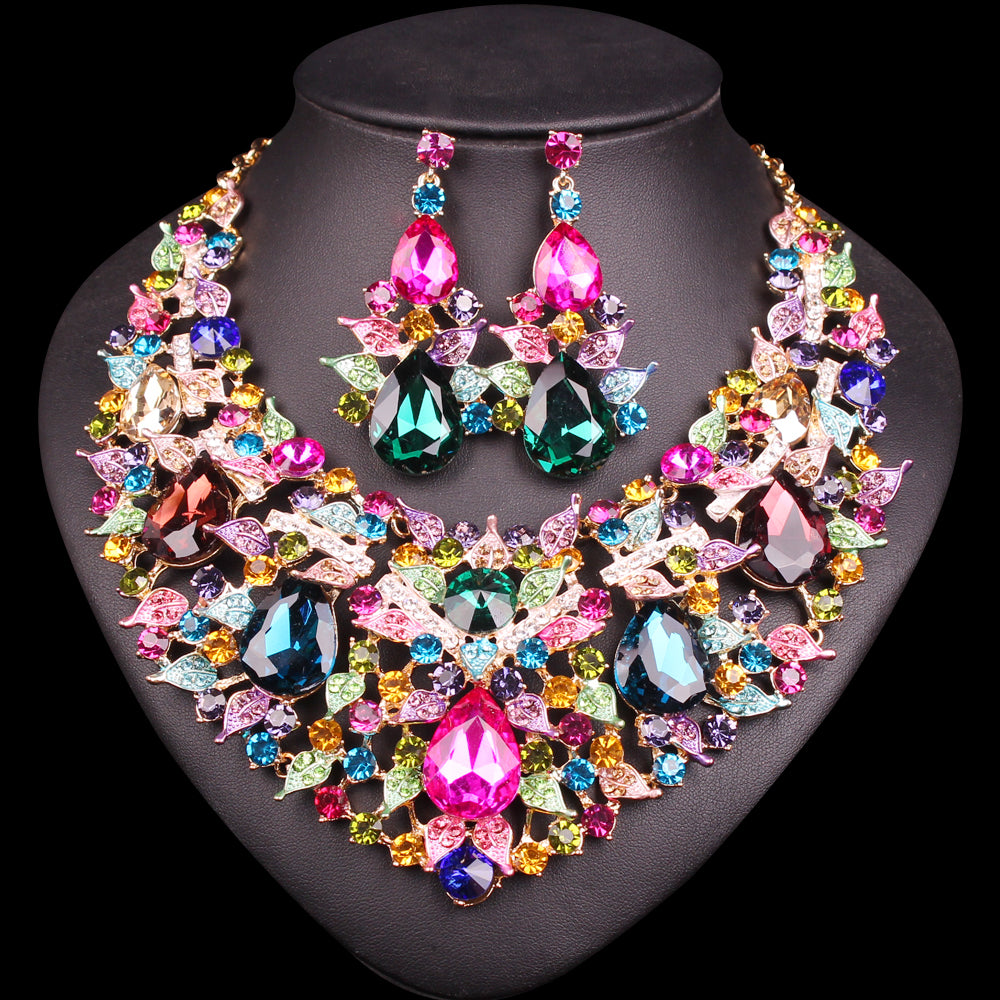 Crystal Rhinestones Necklace and Earrings Jewelry Set