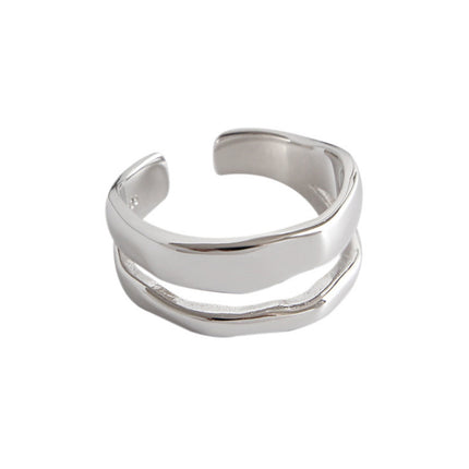 Double Layer 925 Sterling Silver Adjustable Ring - Wnkrs