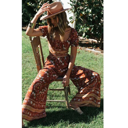 Cleopatra Floral Women's Set of Crop Top and Pants - Wnkrs