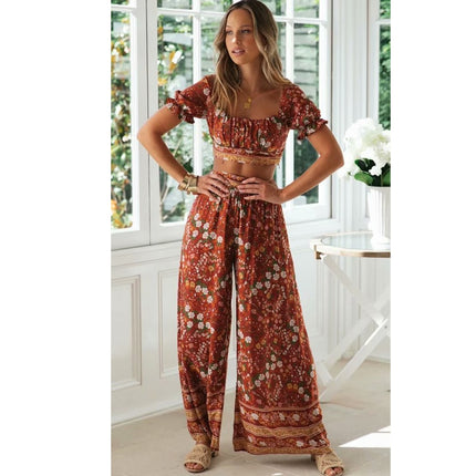 Cleopatra Floral Women's Set of Crop Top and Pants - Wnkrs