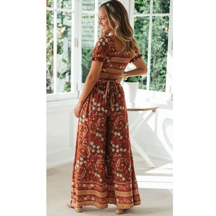 Cleopatra Floral Women's Set of Crop Top and Pants - Wnkrs