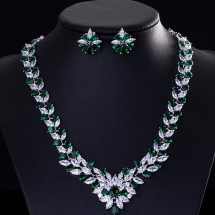 Gorgeous Cubic Zirconia Cluster Necklace and Earrings Women's Jewellery Set - Wnkrs