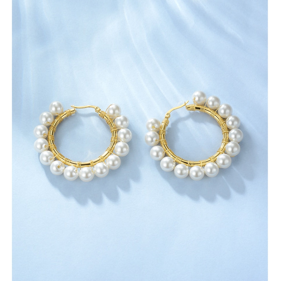 Women’s Elegant Pearls Hoop Earrings