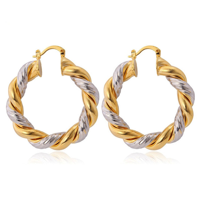 Two-Tone Braided Design Women's Hoop Earrings - wnkrs