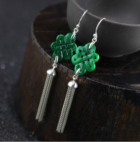 Chinese Knot Natural Jade Earrings