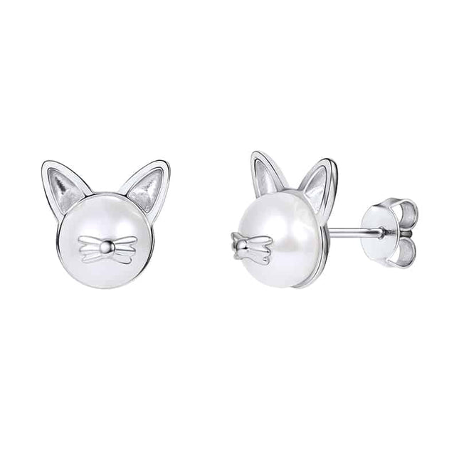 Cute Cat Design Natural Pearl Women's Stud Earrings - Wnkrs