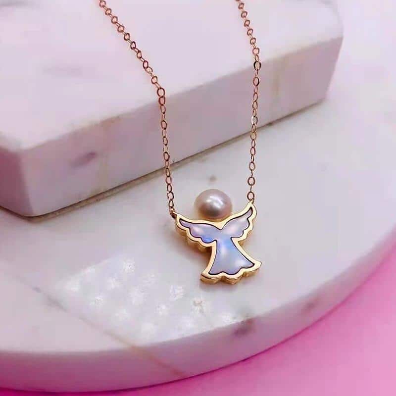 18K Gold Angel Pendant Necklace