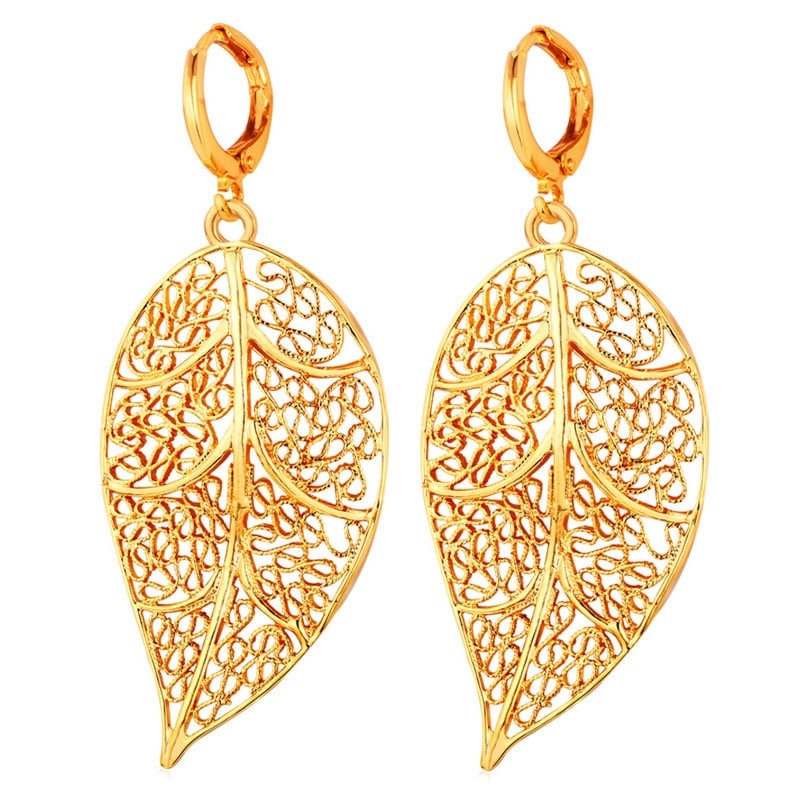 Hollow-Out Leaf Dangle Women's Statement Earrings