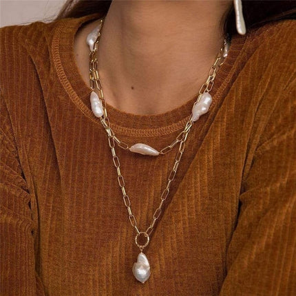 Women's Pearl and Chain Necklace - wnkrs