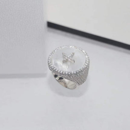 Luxury Silver Mother of Pearl Round  Ring - Wnkrs