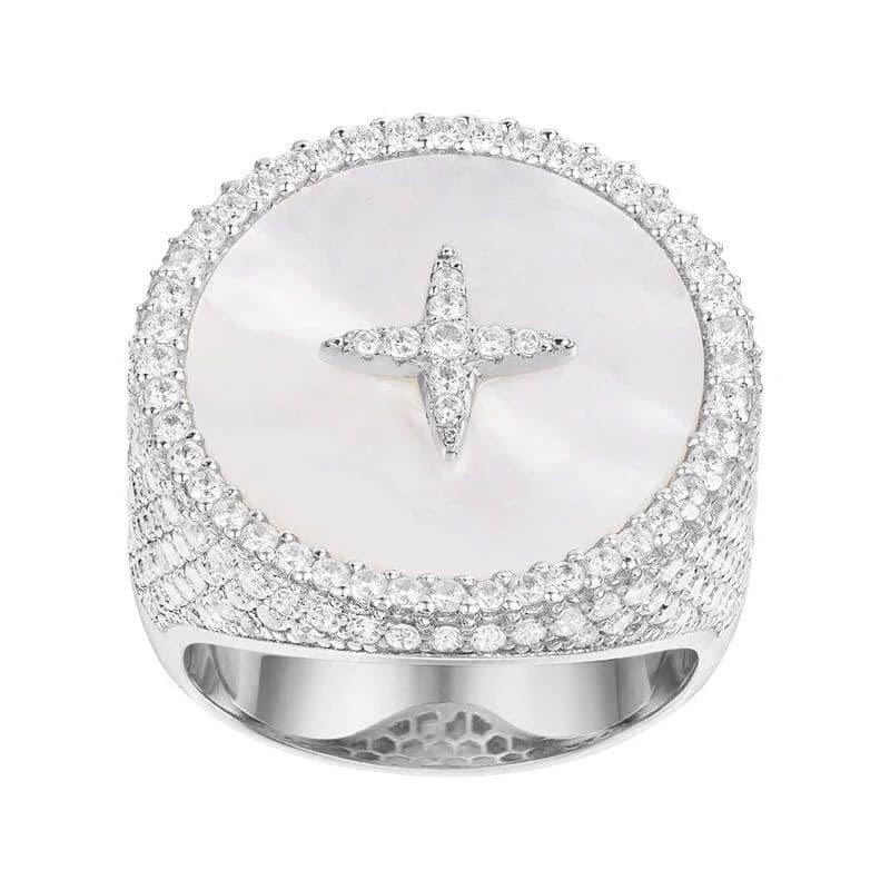 Luxury Silver Mother of Pearl Round Ring