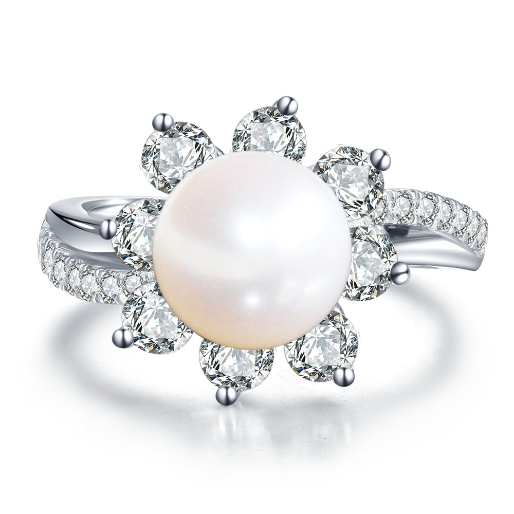 14K White Gold Wedding Pearl Ring for Women