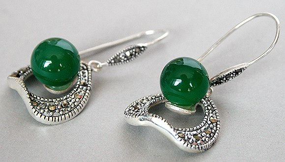 Green Jade Silver Hoop Earrings - wnkrs