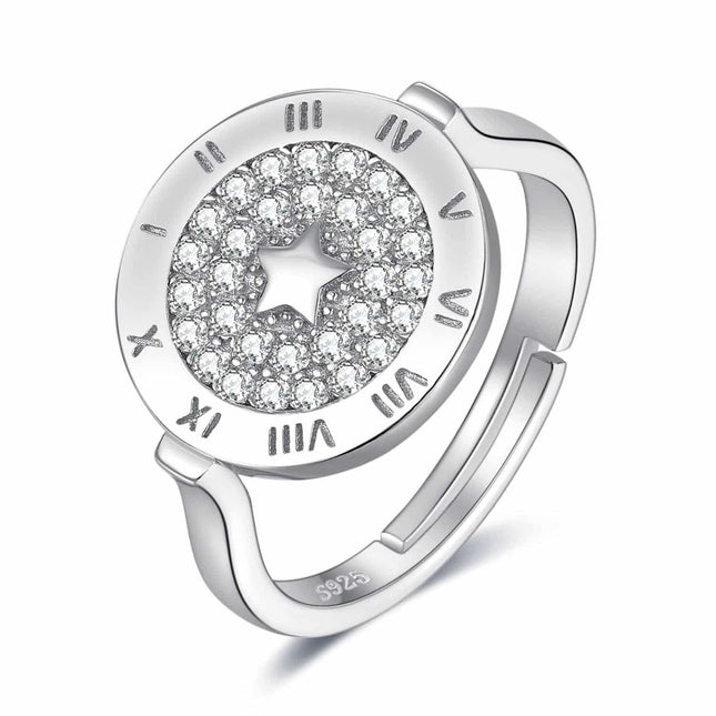 925 Sterling Silver Star Patterned Adjustable Ring - wnkrs