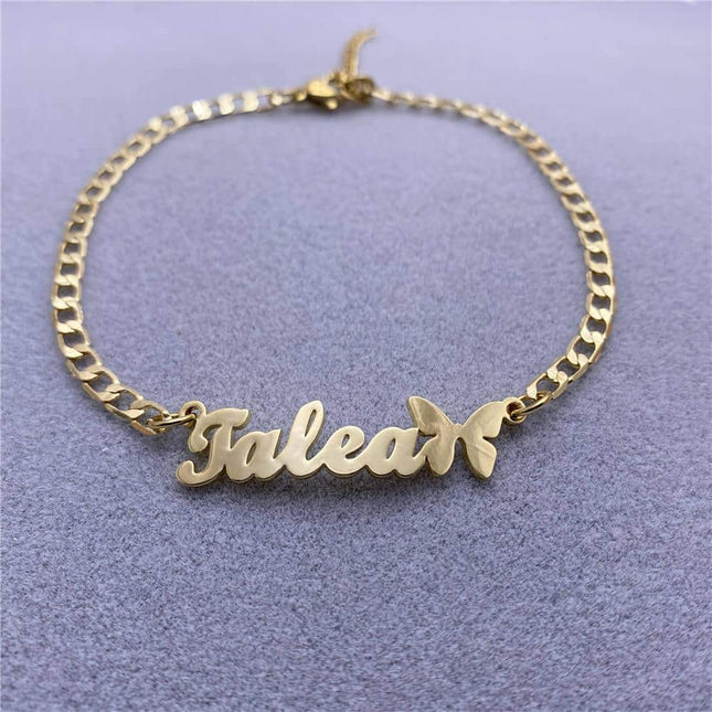 Custom Name Anklet with Butterfly - Wnkrs