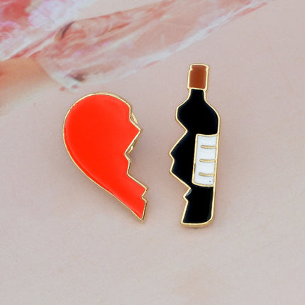 Metal Enamel Broken Heart and Wine Bottle, 2pcs/set - wnkrs