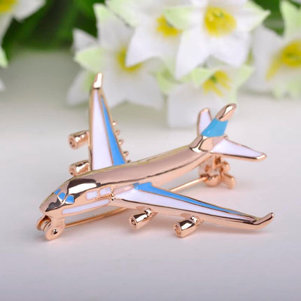 Cute Airplane Shaped Shiny Metal Brooch - Wnkrs