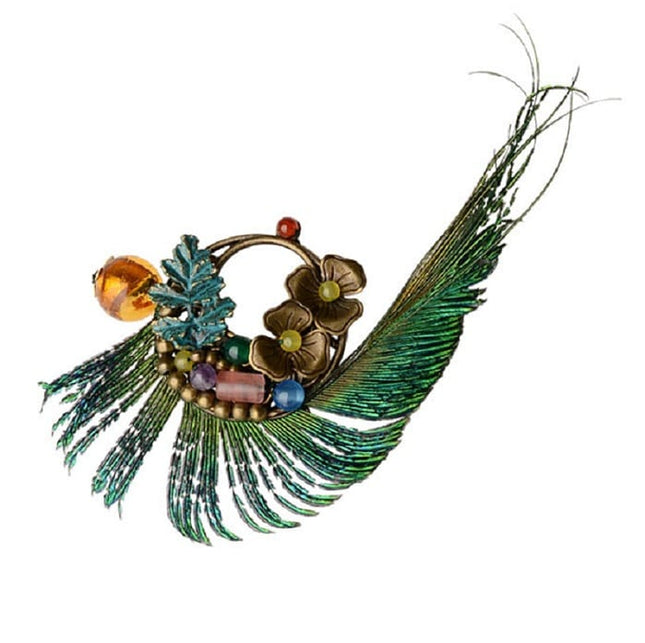 Handmade Boho Style Peacock Feather Brooch - wnkrs