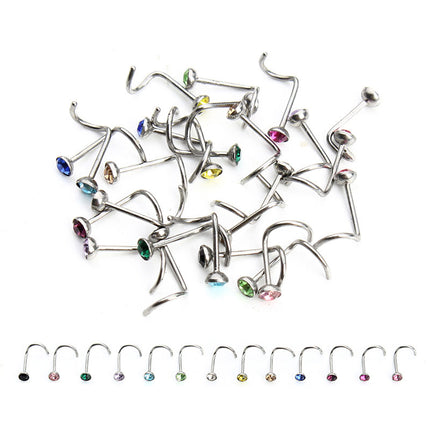 Fashion Rhinestone Stainless Steel Nose Piercing Jewelry - Wnkrs