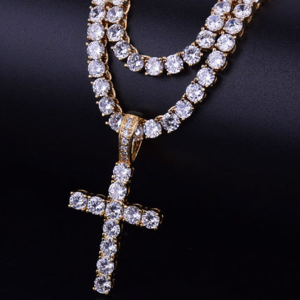 Men's Cross Shaped Rhinestones Decorated Pendant Necklace - Wnkrs