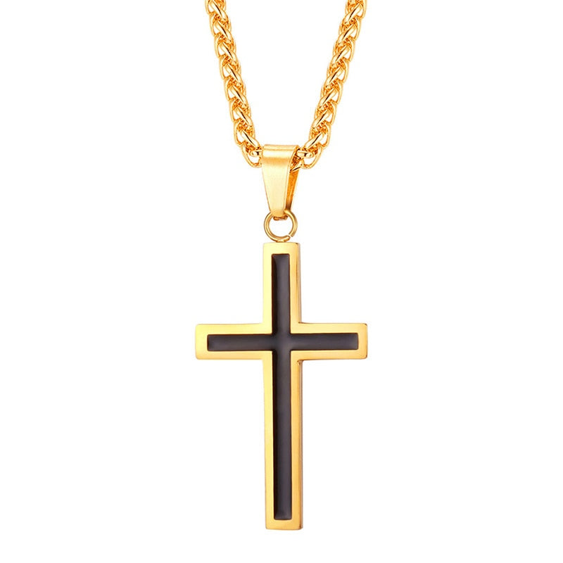 Enamel Cross Design Steel Men's Pendant Necklace
