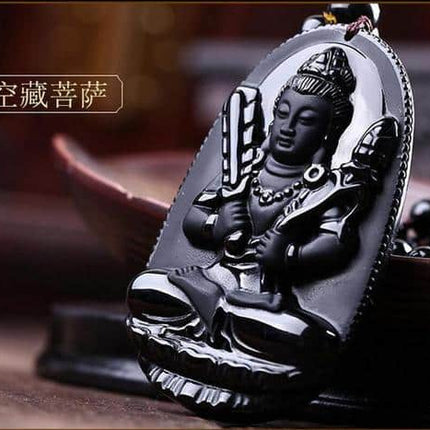 Black Obsidian Carved Buddha Pendant Necklace - Wnkrs