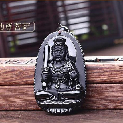 Black Obsidian Carved Buddha Pendant Necklace - Wnkrs