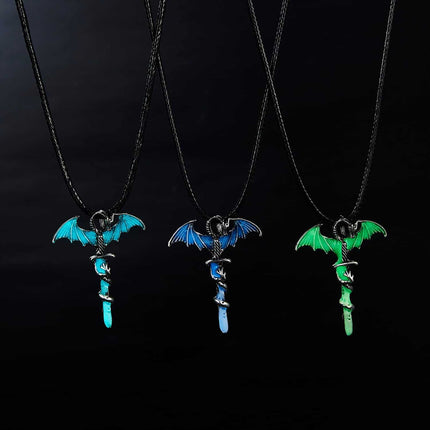 Fluorescent Vintage Luminous Dragon Silhouette Necklace - Wnkrs