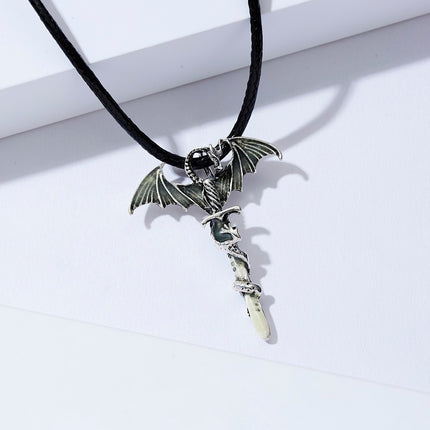 Fluorescent Vintage Luminous Dragon Silhouette Necklace - Wnkrs