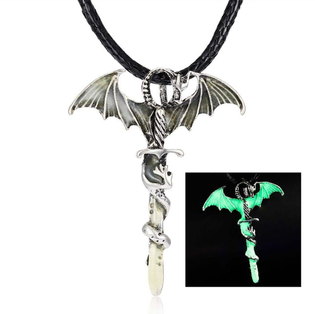 Fluorescent Vintage Luminous Dragon Silhouette Necklace - Wnkrs