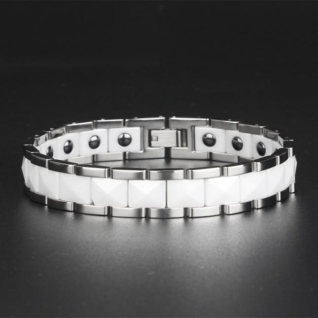 Men's Polished Titanium Steel and Ceramic Bracelet - Wnkrs