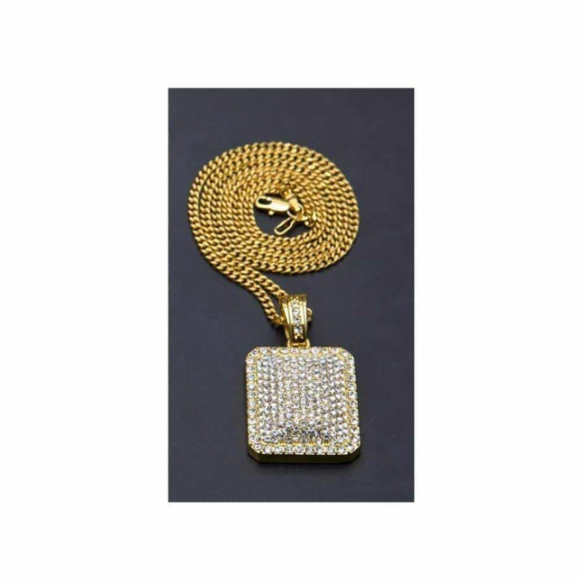 Men's Iced Out Square Shaped Rhinestone Pendant Necklaces - Wnkrs