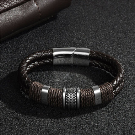 Men's Braided Leather Bracelet with Magnetic Clasp - Wnkrs