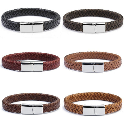Genuine Leather Braided Magnet Men's Bracelets - Wnkrs