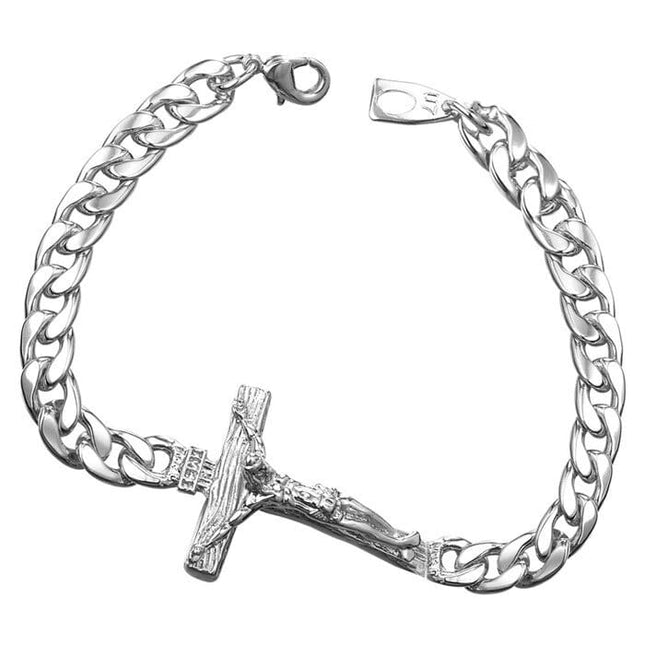 Cross Crucifix Charm Men's Chain Link Bracelet - Wnkrs