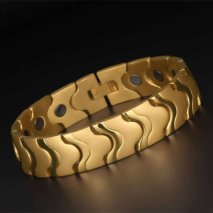 Men's Golden Wave Wide Magnetic Bracelet - Wnkrs