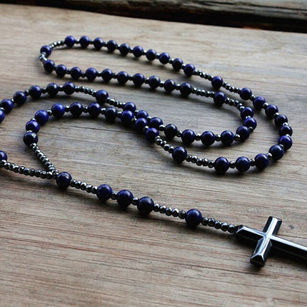 Men's Stone Beads Necklace with Cross - Wnkrs