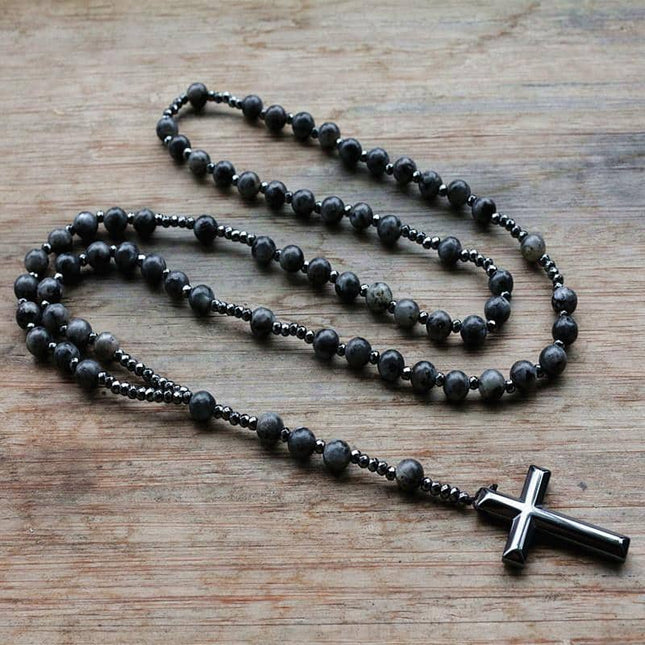 Men's Stone Beads Necklace with Cross - Wnkrs