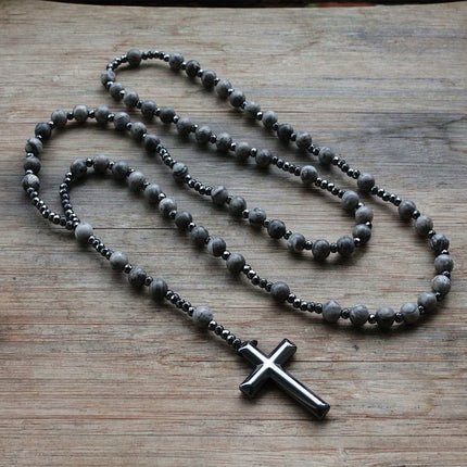 Men's Stone Beads Necklace with Cross - Wnkrs