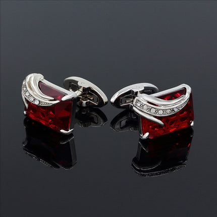 Elegant Silver-Colored Cuffinks with Colorful Crystal Insets - Wnkrs