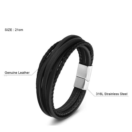 Multilayer Genuine Leather Bracelet with Stainless Steel Buckle - Wnkrs
