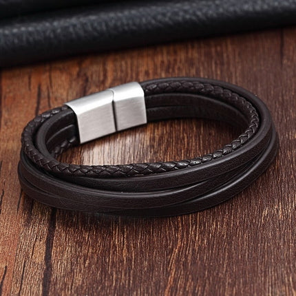 Multilayer Genuine Leather Bracelet with Stainless Steel Buckle - Wnkrs